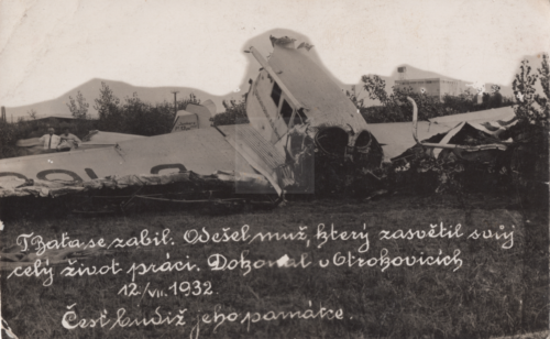 Fotografie letadla, ve kterém se zabil Tomáš Baťa